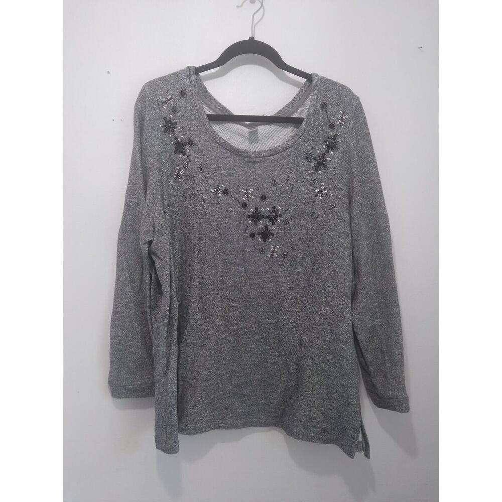 NWT Avenue teal long sleeve top shirt size 18/20 round neck Beaded